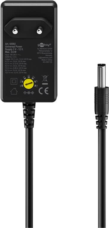 Goobay 64980 12V Netzteil 36W / 3A Mit 5,5x2,1 Mm DC-Stecker – Weltweit Einsetzbar (100-240V), Für Router, Festplatten, LED-Streifen, 1,8 M Kabel