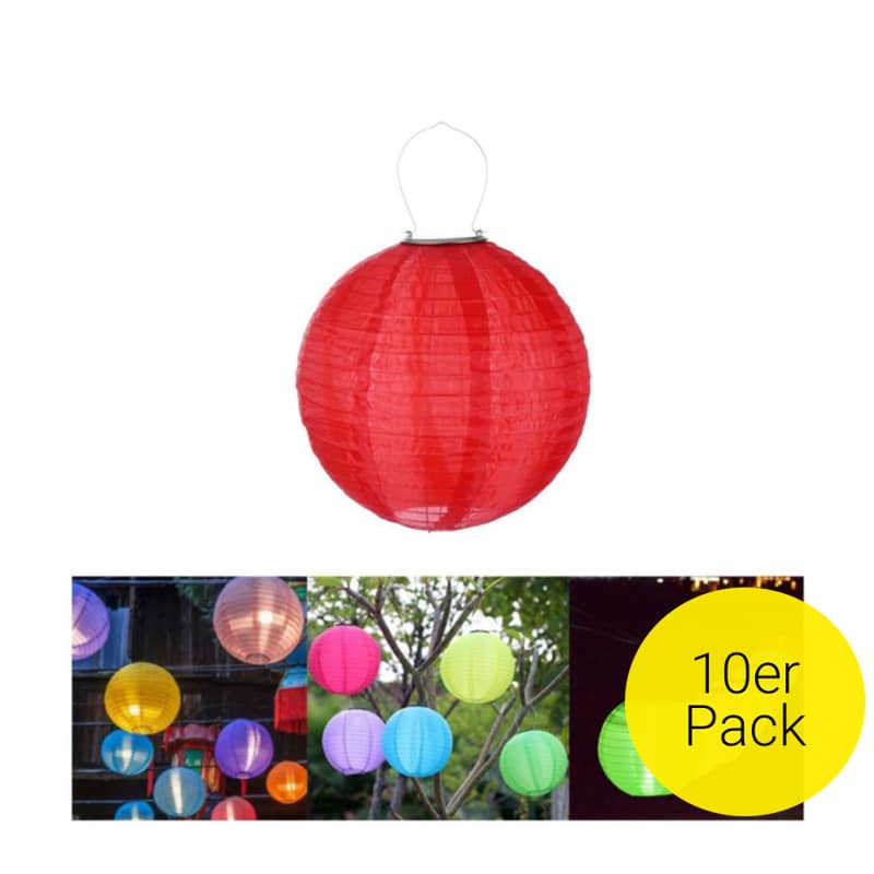 Ø30cm) LED Solar Lampion Outdoor Deko Lampe in Rot