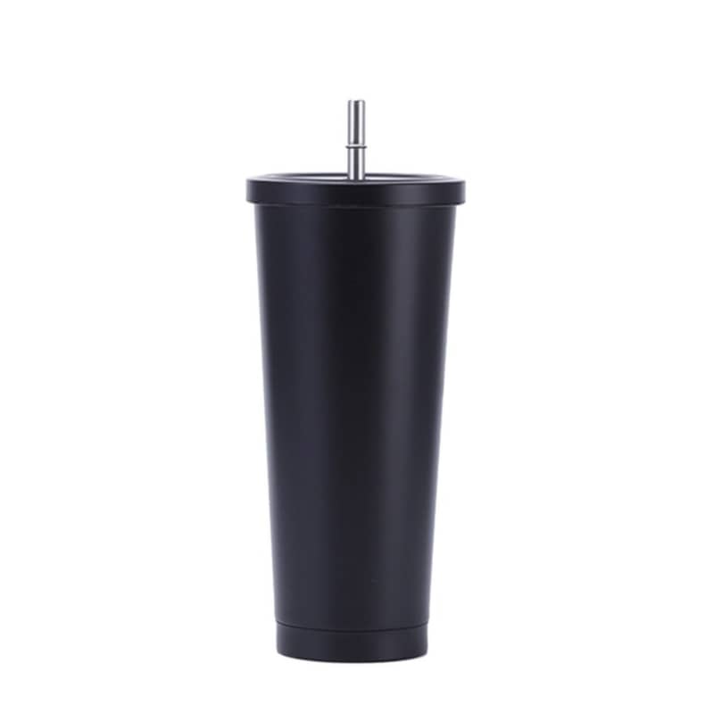 500ml) Kaffee Becher mit Deckel + Strohhalm Schwarz