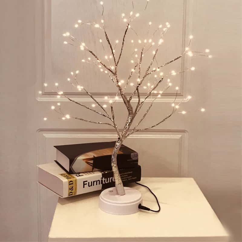 (50cm) LED Deko Licht Party Steh Lampe zum Aufstellen Bonsai Baum Design  (Batterie / USB) - Warmweiss