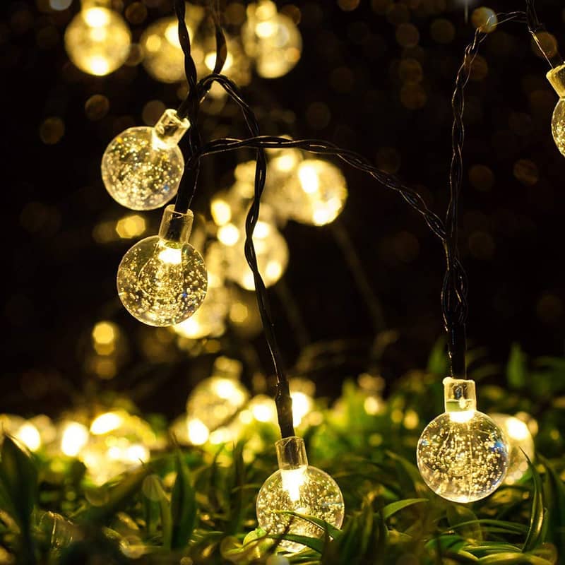 50er LED Solar Lichterkette 5m Kugeln Warmweiss