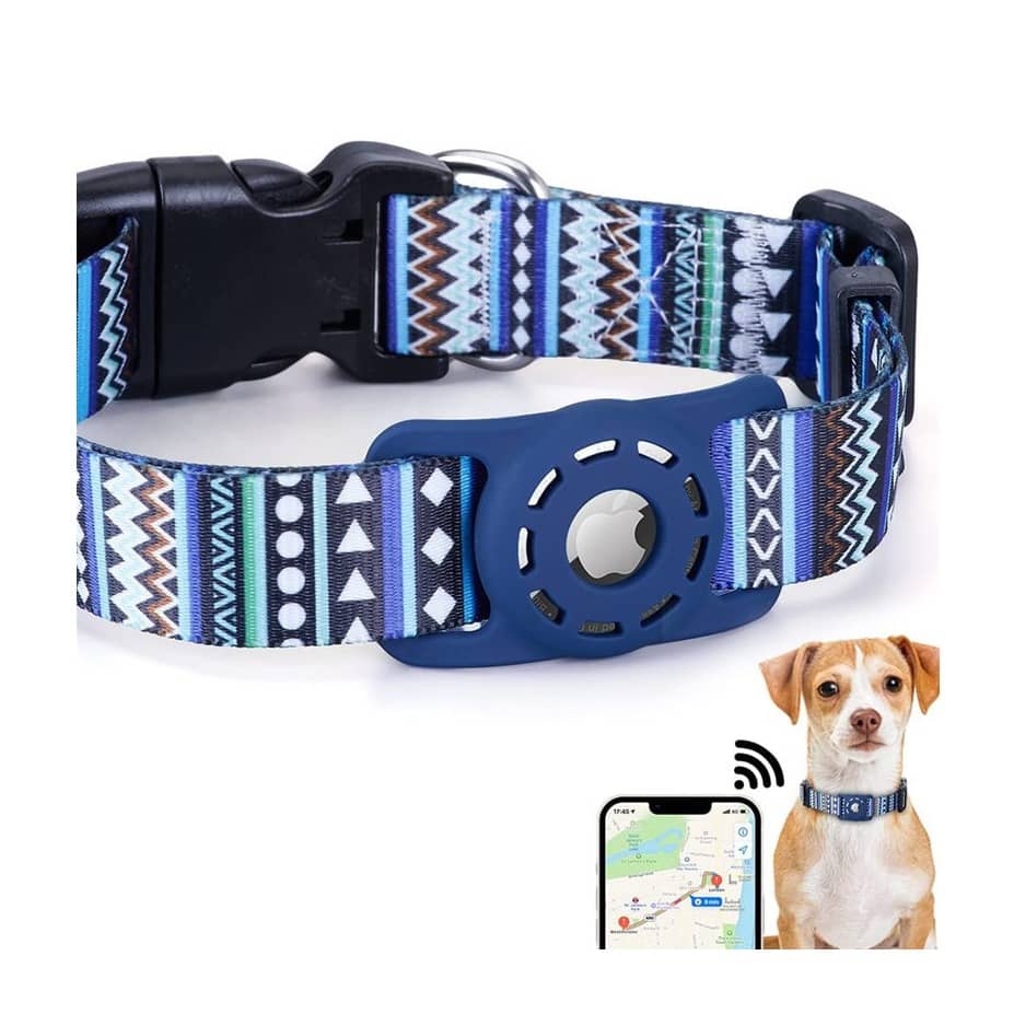 Reflektierendes Hundehalsband Mit AirTag-Halter – Verstellbar, Neopren Gepolstert, QR-Code-Schnalle