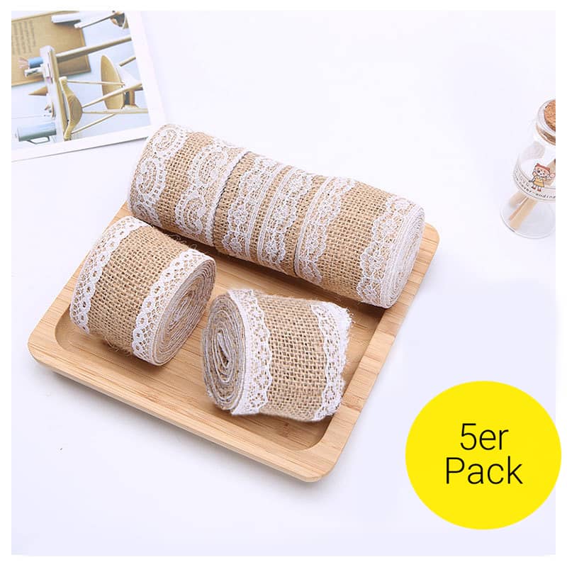 5er Set) Geschenkband Jute Rustic Vintage Deko Band