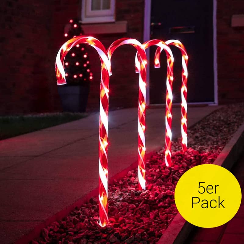 5er Set) Weihnachts LED Solar Lampe Zuckerstangen