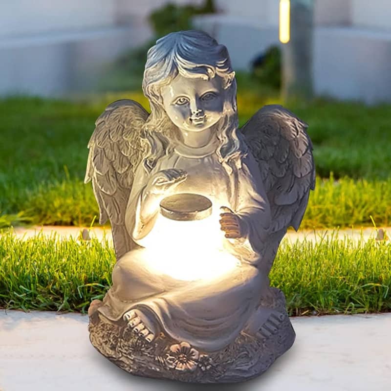 20x14cm LED Harz Solar Garten Lampe Engel Deko Licht
