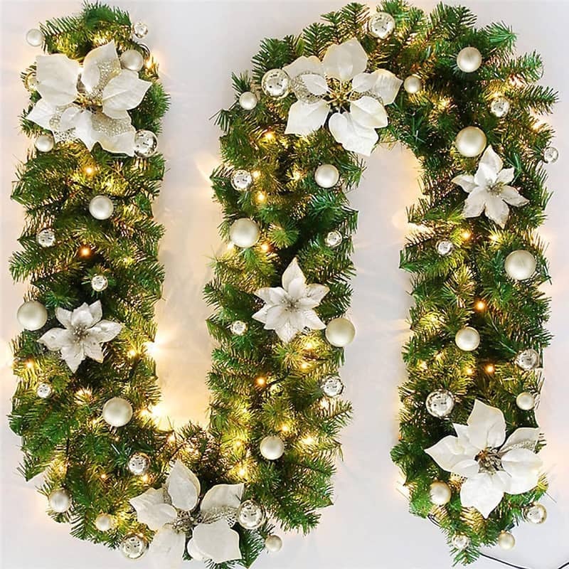 Weihnachts Deko Lichterkette Tannen Girlande Silber