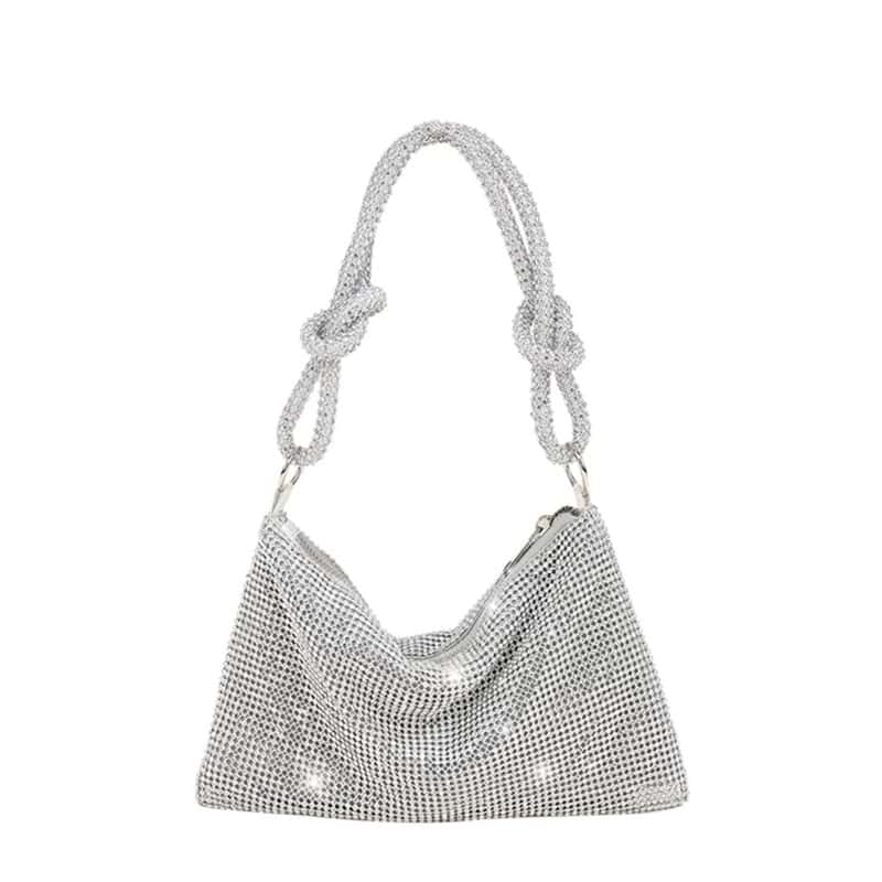 Glitzer Fashion Handtasche mit Strasssteinen Silber