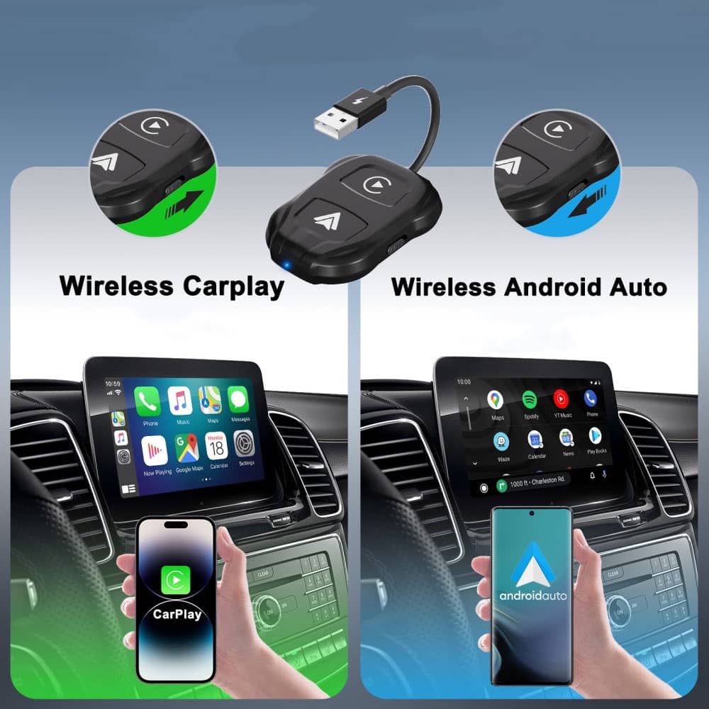 Adaptateur Android Auto Et Carplay Sans Fil 2-en-1 - Plug & Play, Compatible IOS 10+ Et Android 11+, Avec USB-C/A