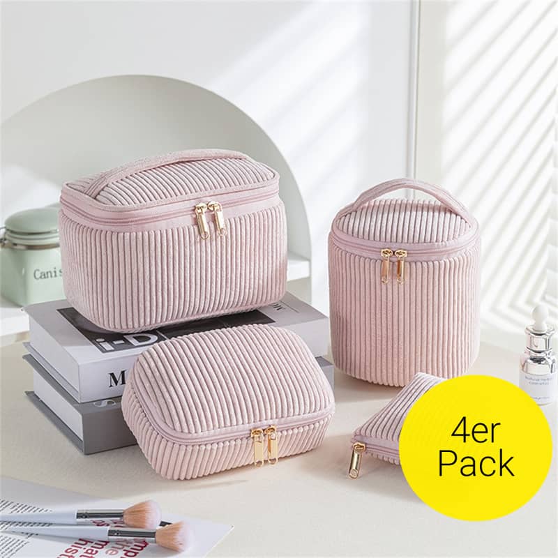 4er Set Flanell Kosmetik Make Up Organizer Bag Rosa