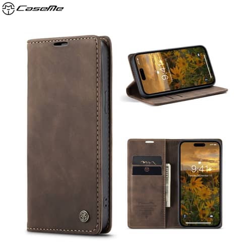 Leder-Flip Case Für IPhone 15 Pro – Mit Magnetverschluss, Kartenfächern & Standfunktion (Farbe: Lila)