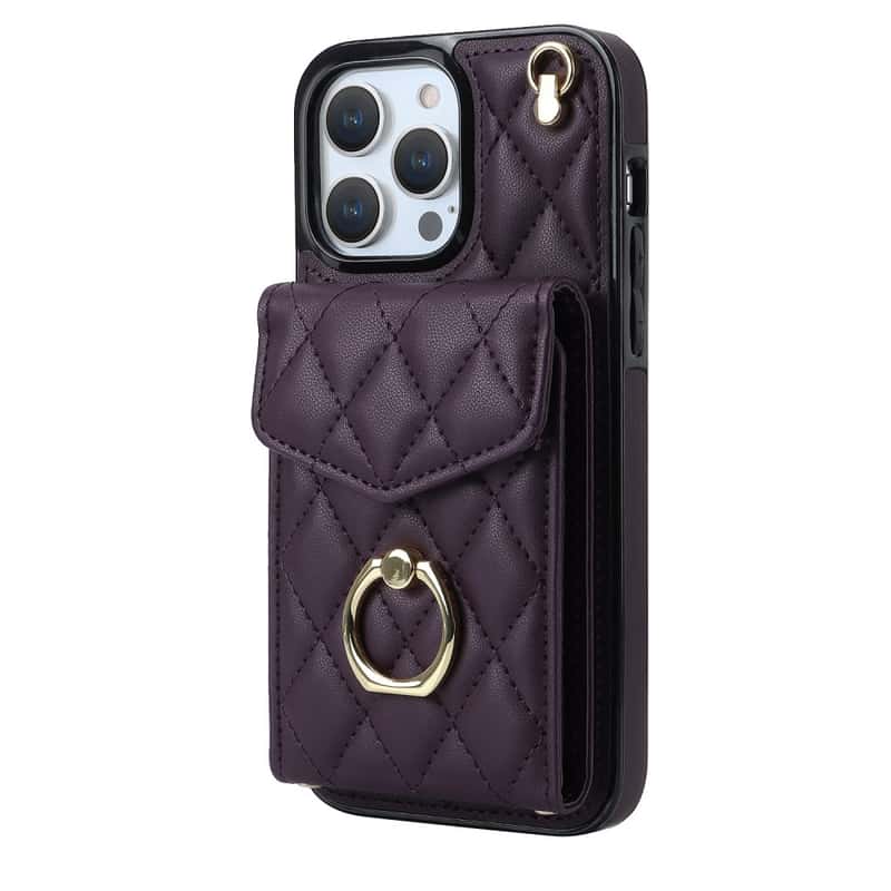 iPhone 15 Pro Max Necklace Leder Hülle RFID Violett