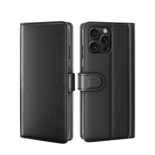 Leder-Hülle Für IPhone 16 Pro – Klapphülle Mit Kartenfächern & Ständer (Beige)