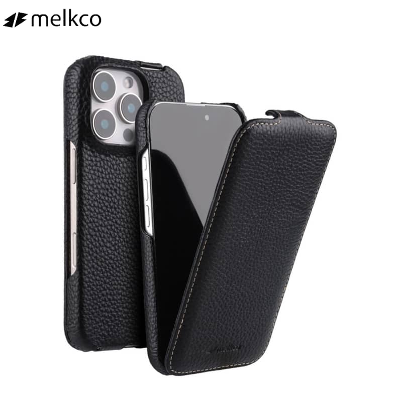 Darich iPhone16Proスマホケース ブラック iPhone 16 Pro Max Echtleder Flip Cover Vertikal