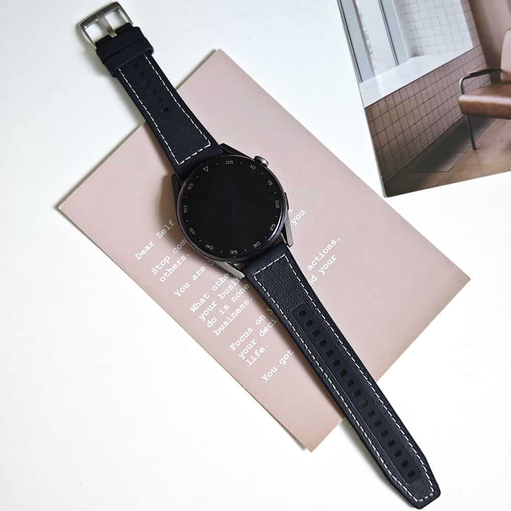 Echtleder Silikon Uhrenarmband 20mm in Schwarz