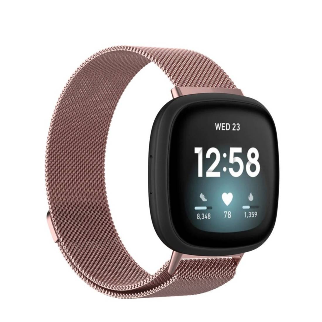 Bracelet Métal Pour Fitbit Versa 4/3, Sense 2/1 - Bracelet Acier Maille Réglable à Libération Rapide - Rose, Homme/Femme