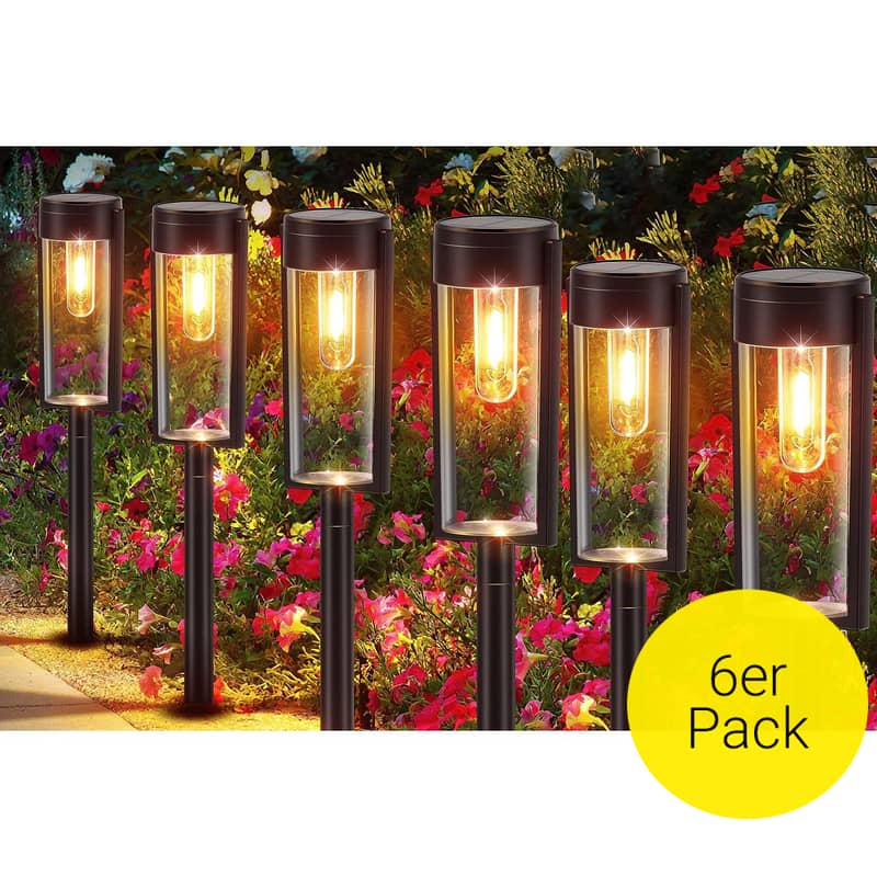 6er Set) LED Solar Lampe Gartenleuchte mit Glühbirne