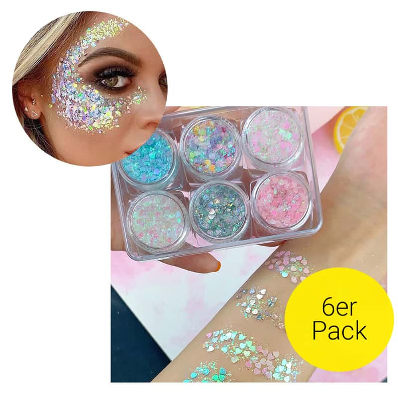 6er Set Gesichts K rper Glitzer Gel Style 1