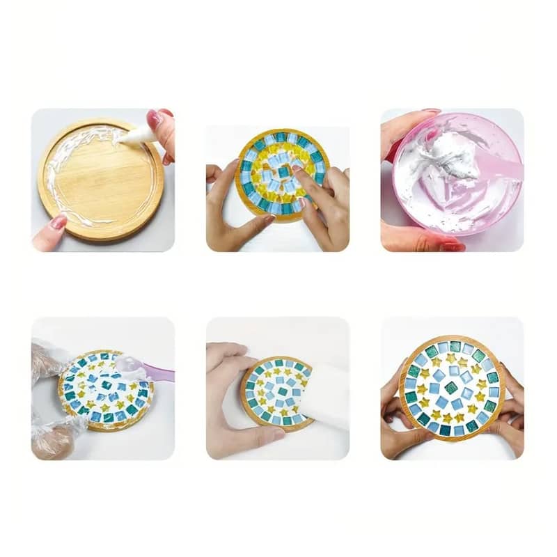 7-tlg. Set 95mm Bambus Mosaik Untersetzer DIY Deko