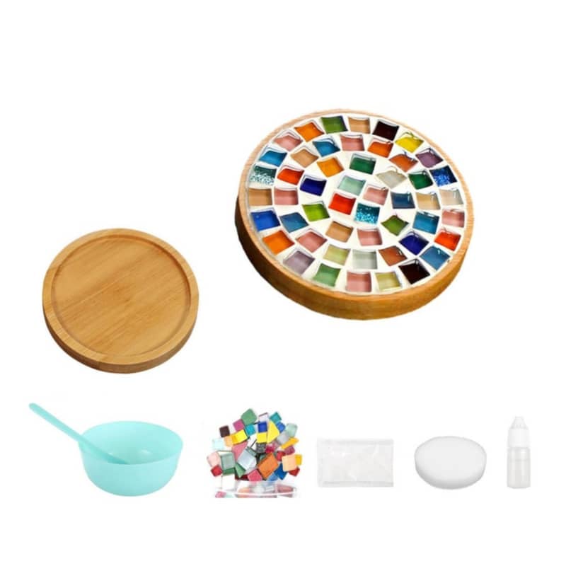 7-tlg. Set 95mm Bambus Mosaik Untersetzer DIY Deko