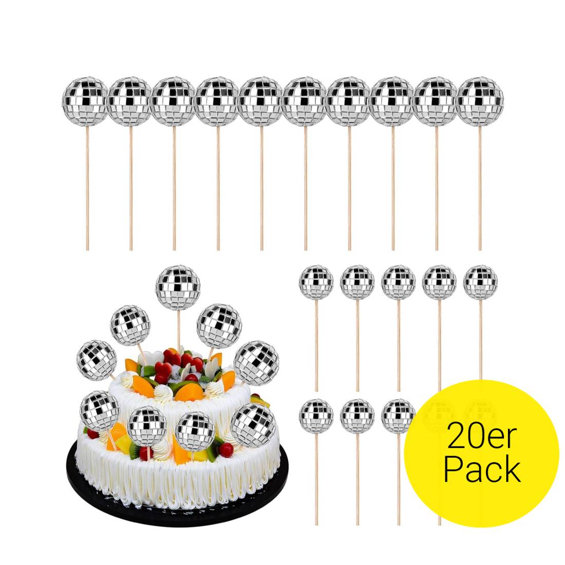 41-teiliges Discokugel-Dekoset Für Torten – Inkl. Spiegelkugeln, Tanzende Figuren & 'Happy Birthday' Aufsteller