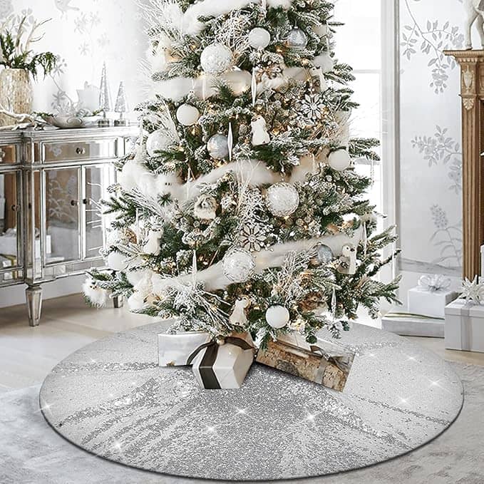 Ø90cm Christmas Weihnachtsbaum Decke Unterlage Silber
