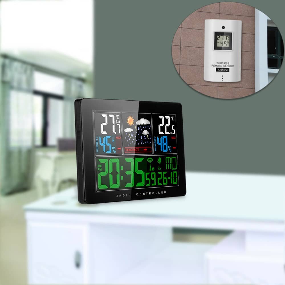 Digitale Wetterstation Mit Außensensor – Hygrometer, Thermometer, Wecker, Touchscreen, Kabellos