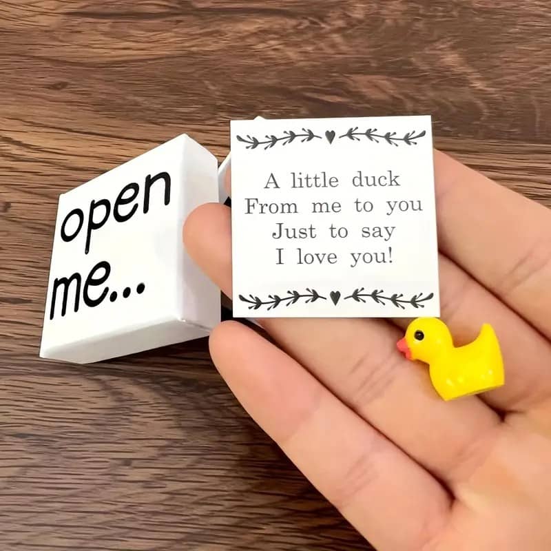 Süsse Geschenkbox mit Mini Enten Figur Glücksbringer