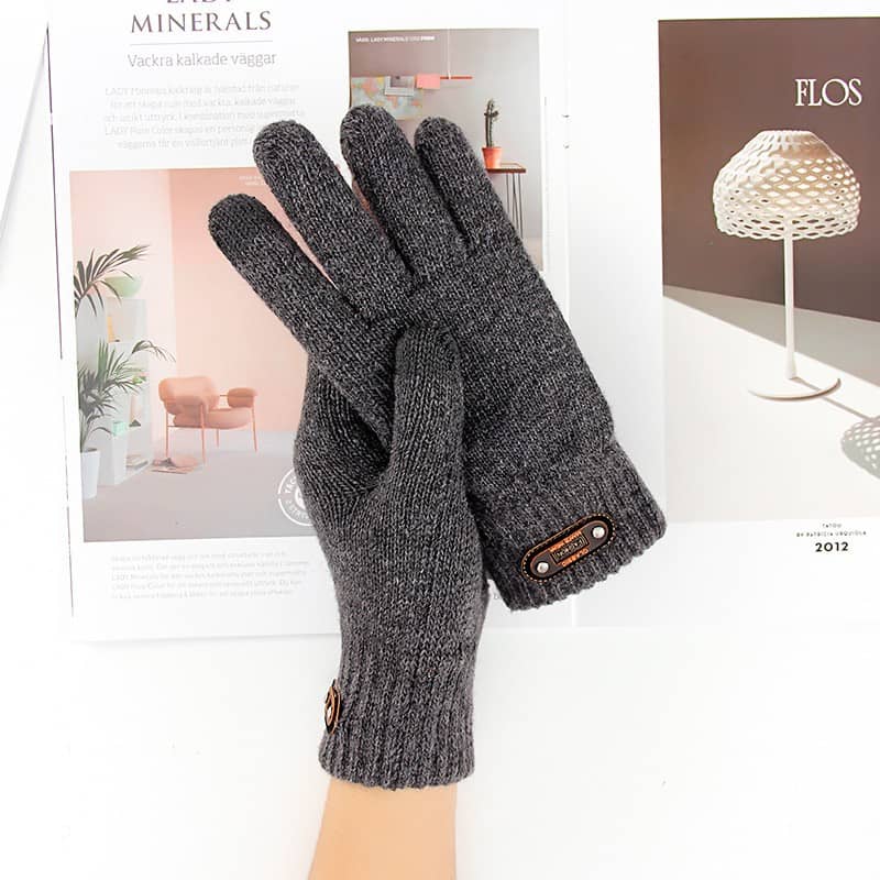 1 Paar) Herren Strick Winter Handschuhe - Grau