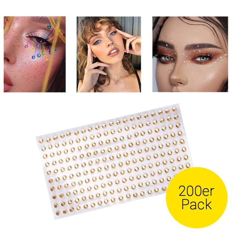 200er Set Selbstklebende Strass Haut Sticker Gold