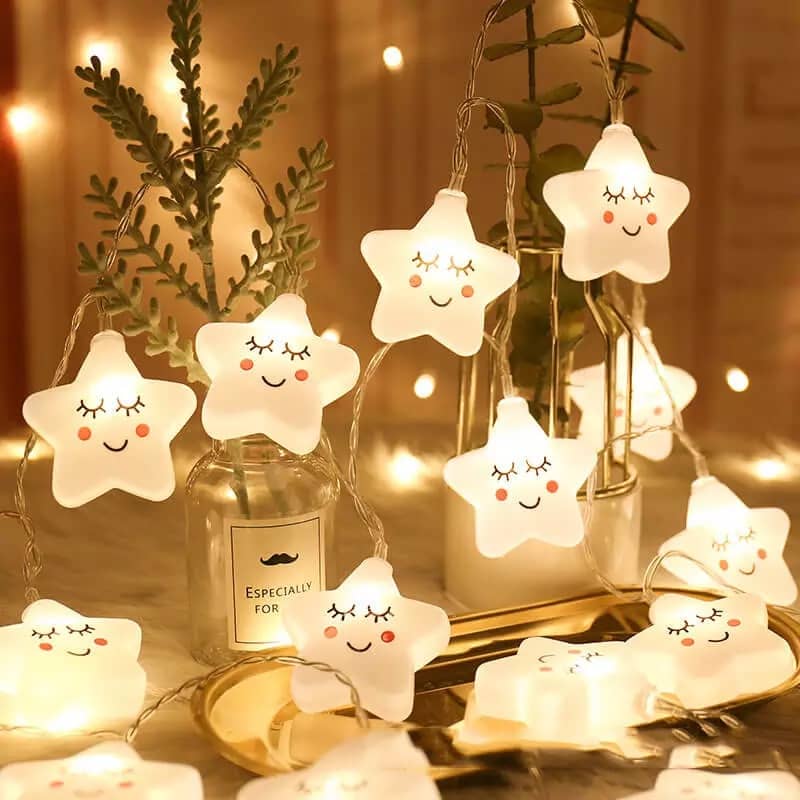 280cm 20-LED Lichterkette Sterne mit Gesicht Warmweiss