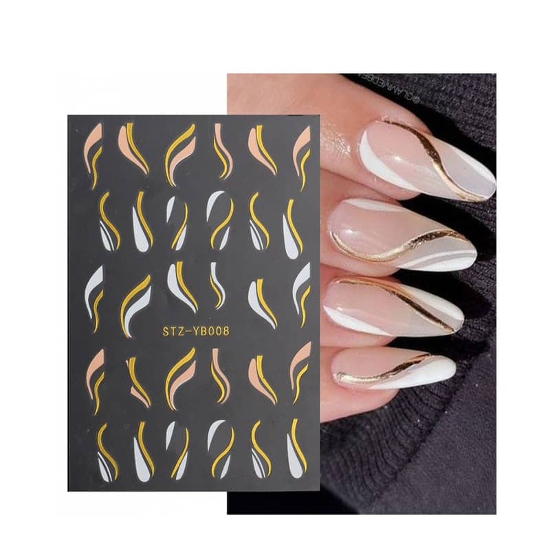 32-tlg.) Nail Art Nagelsticker Wellen Rosa/Weiss/Gold