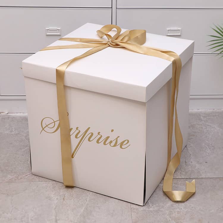50x50x50cm) Surprise Ballon Geschenk Box Weiss/Gold