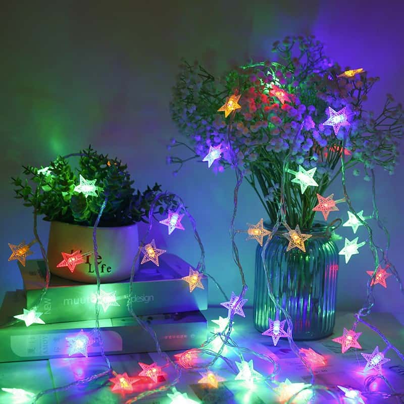 7m) 50-LED Weihnachts Lichterkette Sterne - Bunt