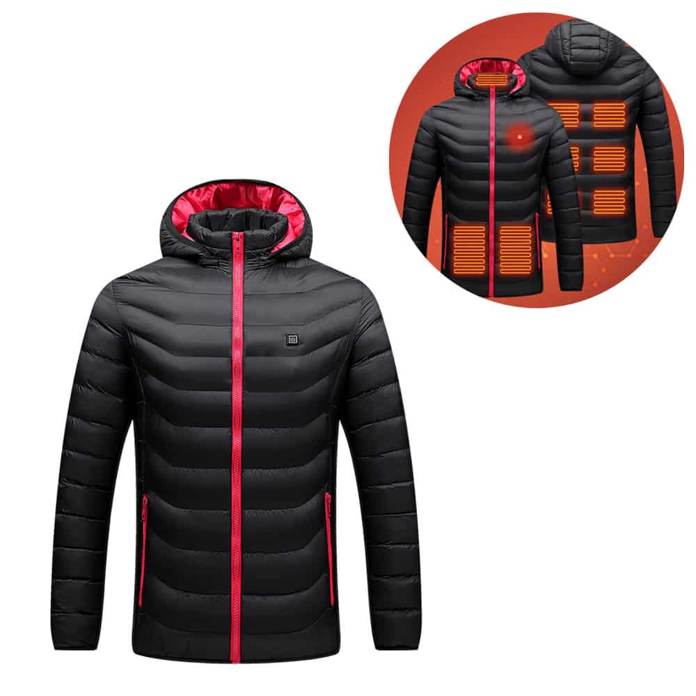 M) Beheizbare Winter Jacke USB Wärmejacke Schwarz