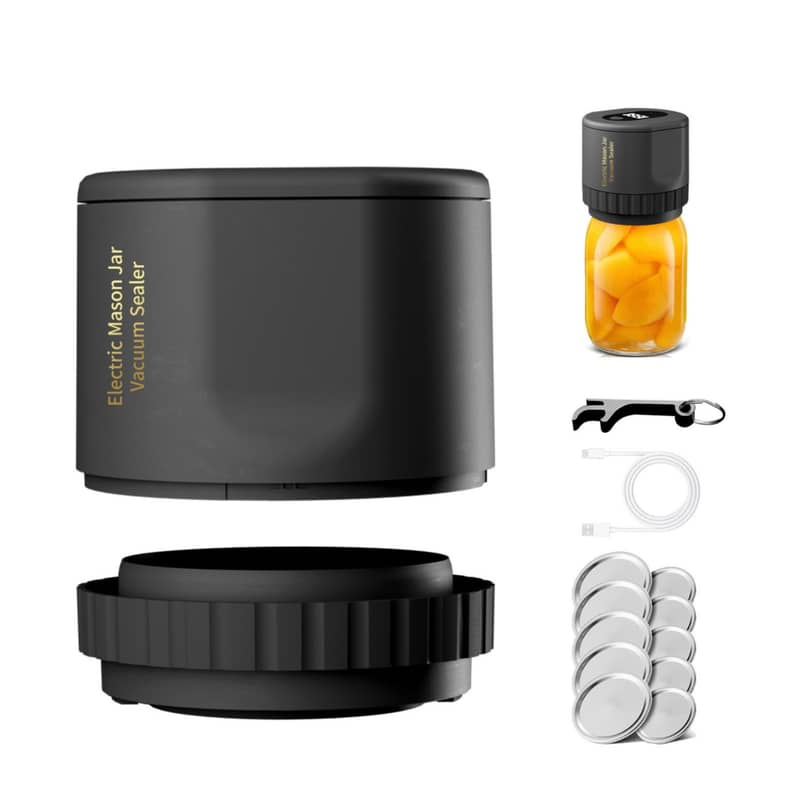 12-tlg. Set 70-85mm Einmachglas Vakuumiergerät Schwarz