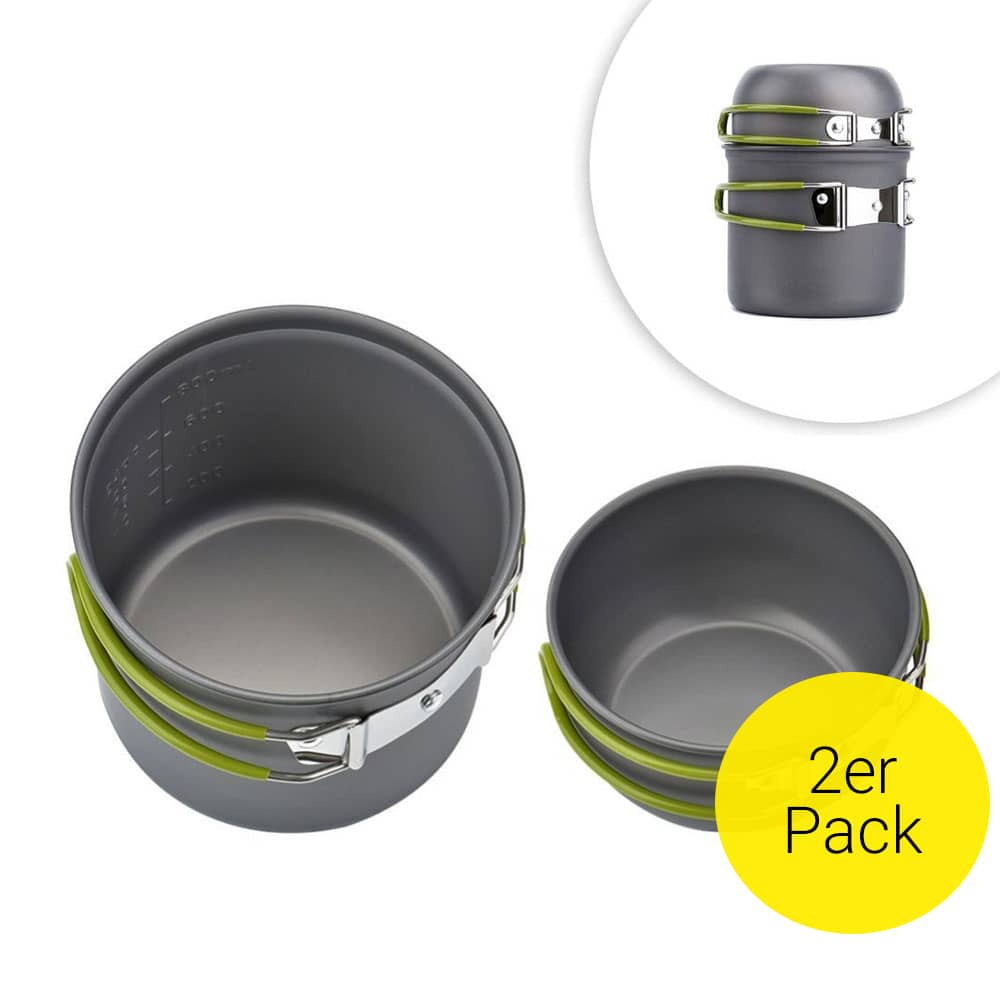 Camping Kochgeschirr Set Für 2 Personen – Aluminium-Töpfe, Pfanne, Becher, Besteck – Faltbar, Leicht, Orange/schwarz Camping Kochgeschirr Set 2 Personen