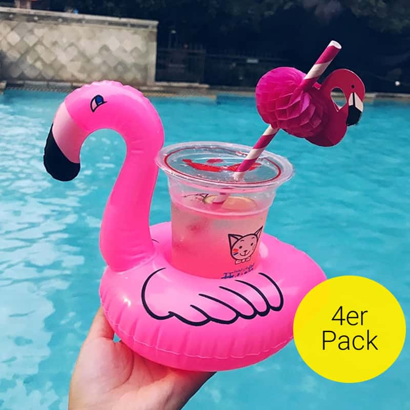 Getränkehalter Flamingo rosa aufblasbar gut als Spielzeug für Badespaß im Pool 