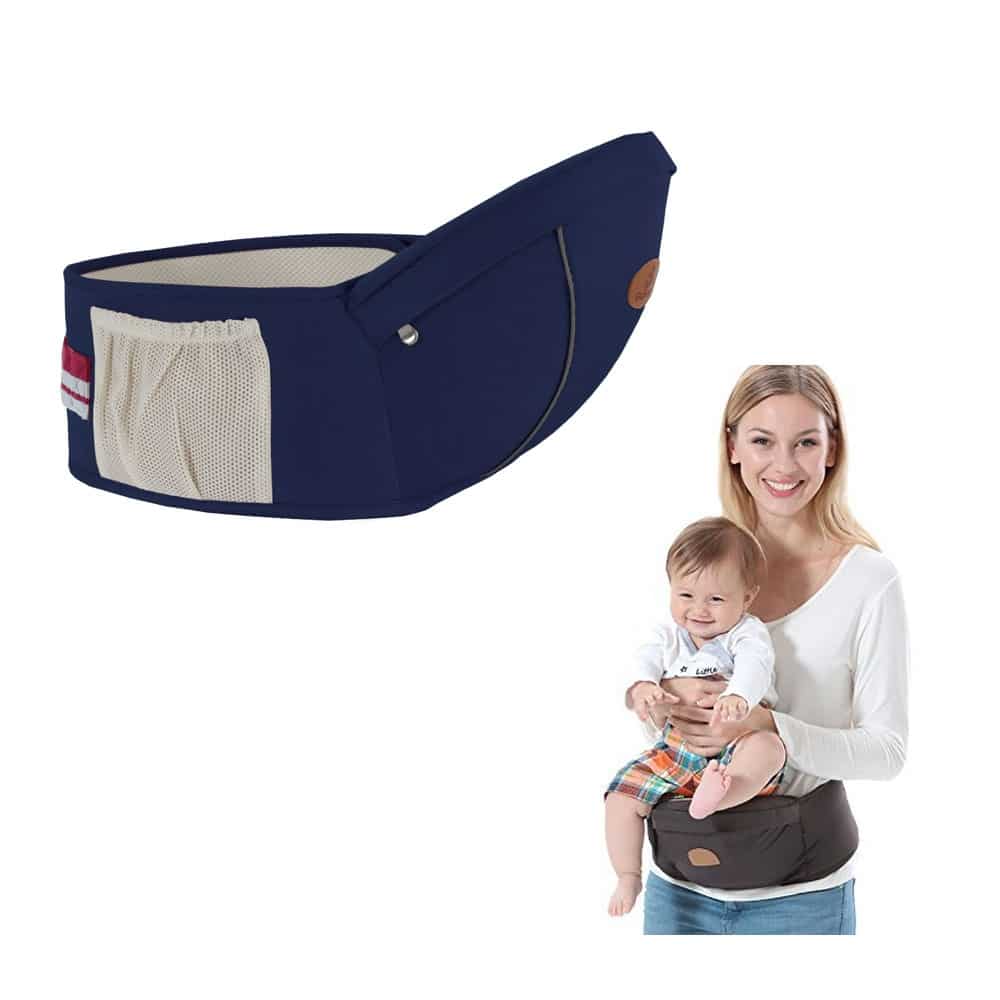 Porte-bébé ergonomique sur la hanche Bleu