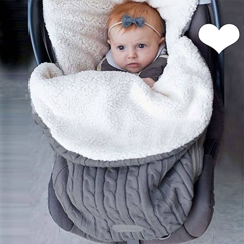 Strick Schlafsack Winter Decke mit Fell Dunkelgrau
