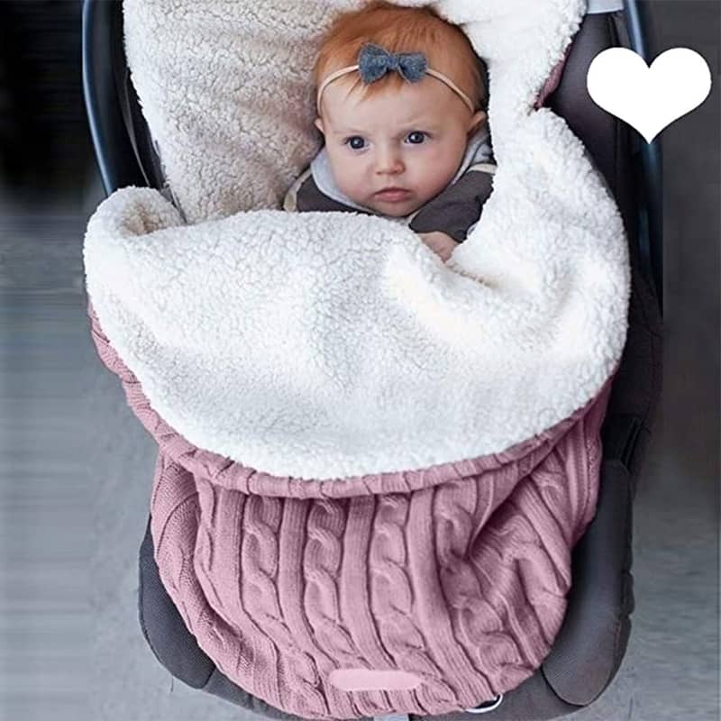 Strick Schlafsack Winter Decke mit Fell Rosa