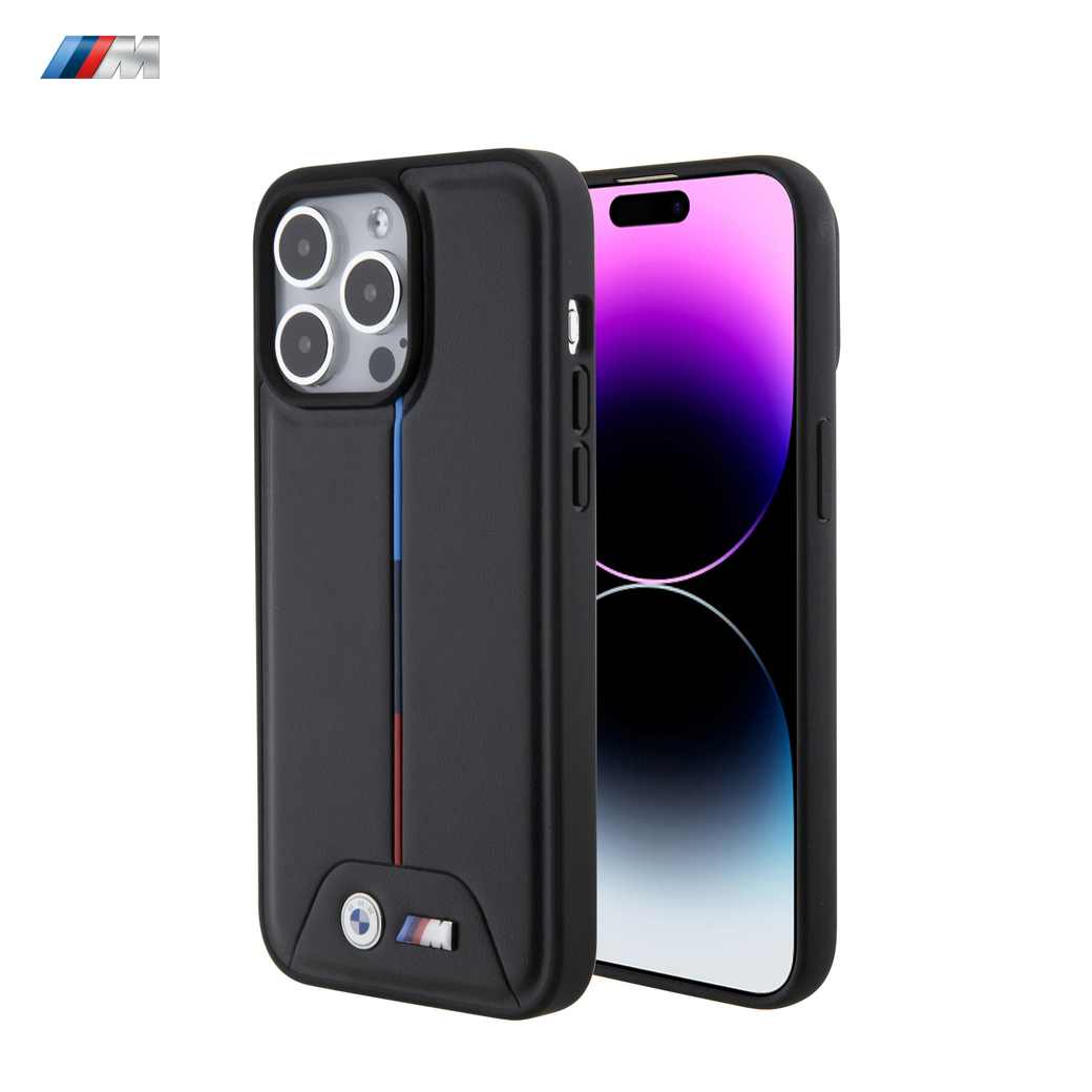BMW iPhone 15 Pro Max Leder Hülle Quilted Tricolor