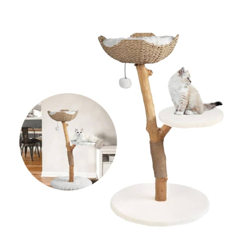 89cm Holzstamm Katzen Baum Sisal Kratzsule mit Korb
