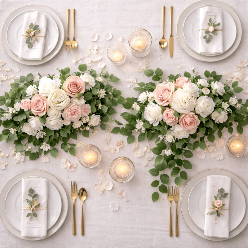 2er Set Deko Kunstblumen Rosen Gesteck Weiss/Lachs
