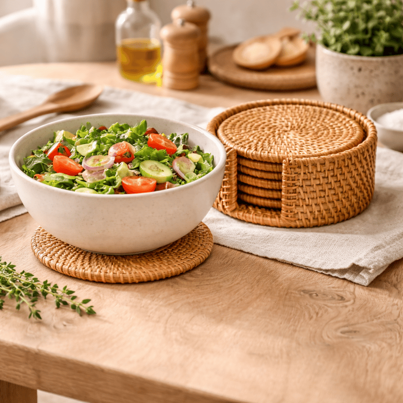 6er Set Ø20cm Rattan Tisch Untersetzer