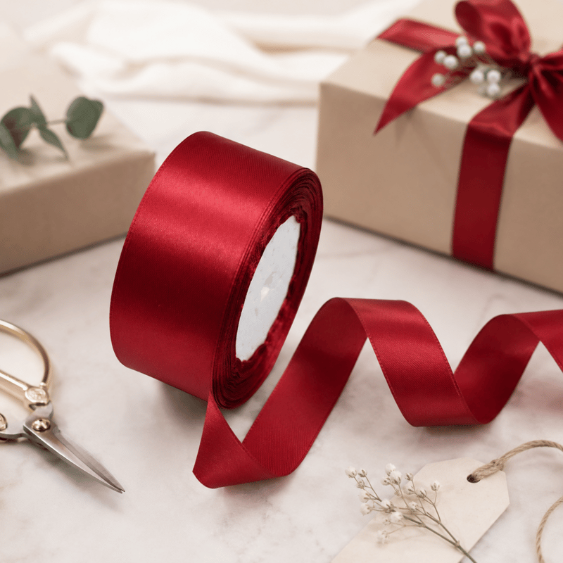 4cmx20m) Geschenkband Satin Deko Band Rot