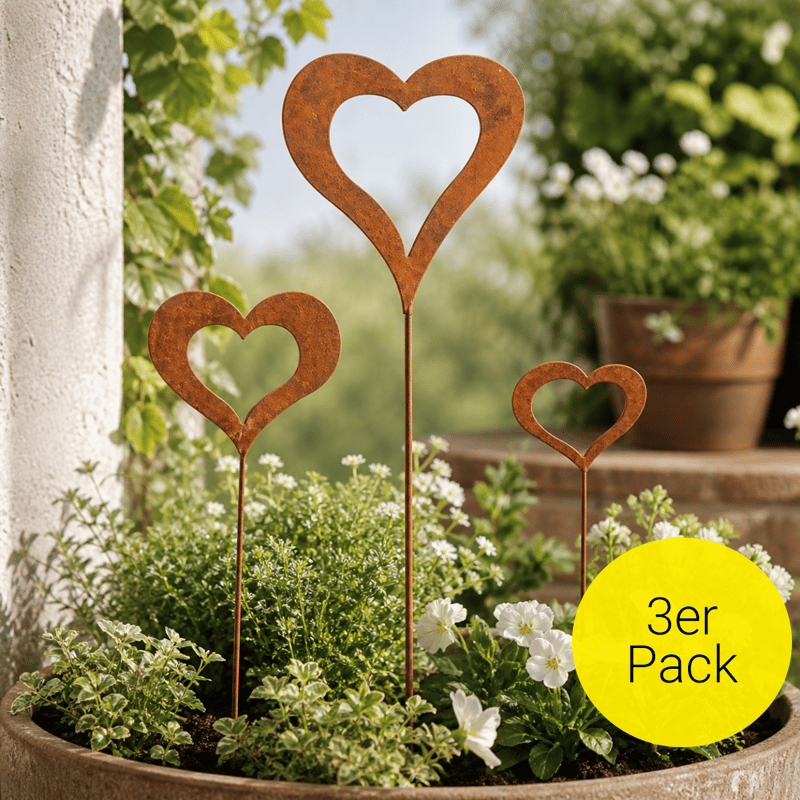 3er Set) Metall Rost Herz Pflanzen Stecker Garten
