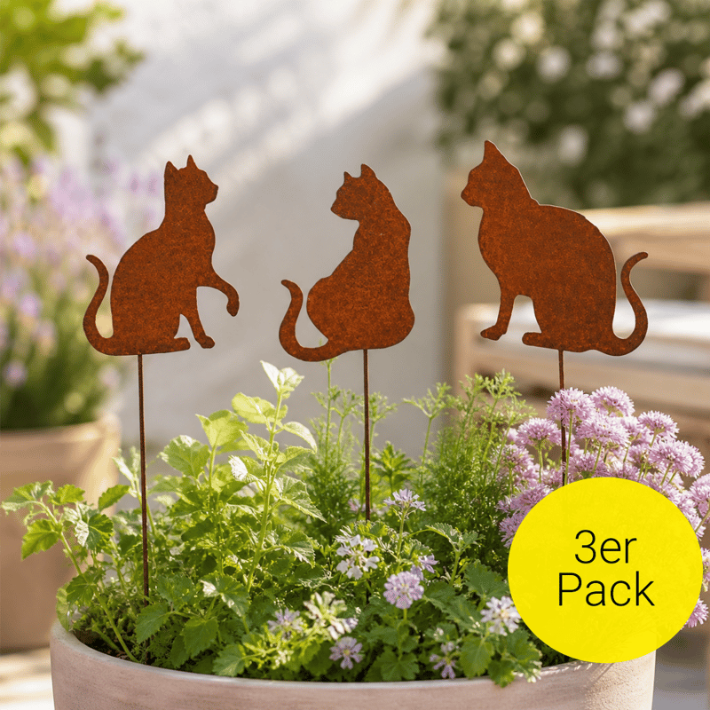 3er Set) Metall Rost Katzen Pflanzen Stecker Garten
