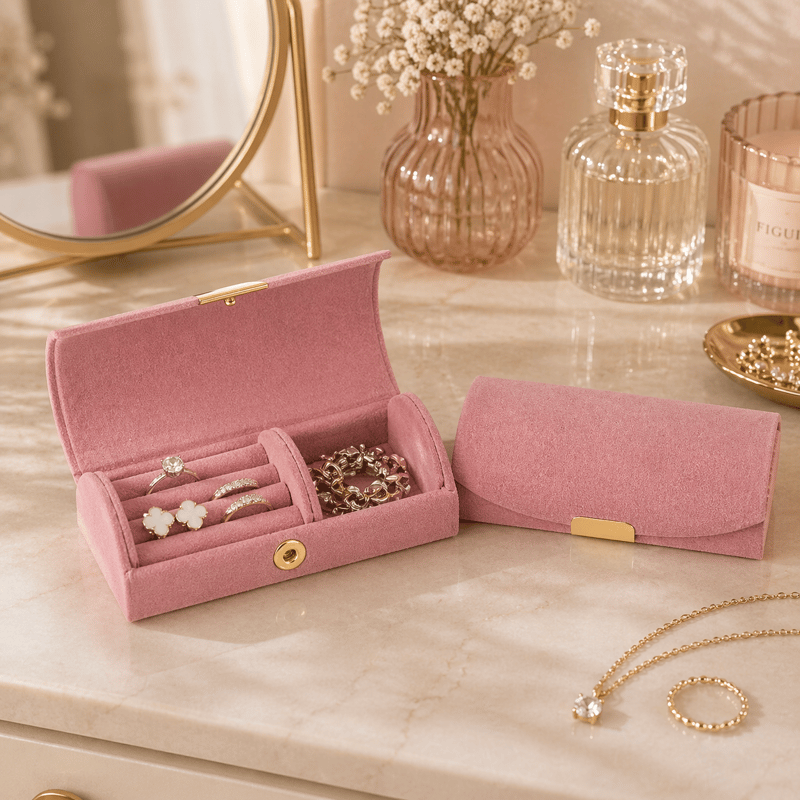 10x5cm Samt Ringschatulle Schmuck Box für Ringe Rosa