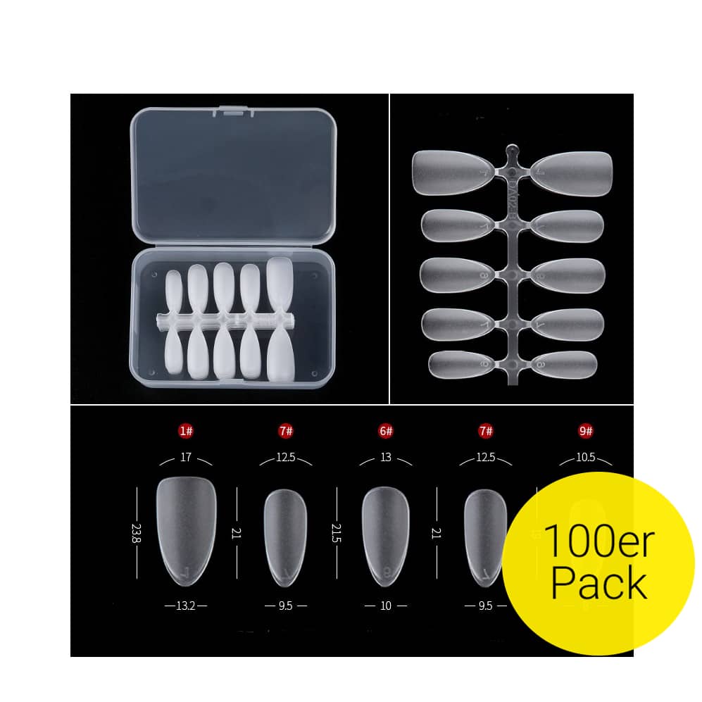 ASENTER 600 Stück Kurze Mandel-Nagelspitzen - Mittlere Größe, Klar, Mit Aufbewahrungsbox