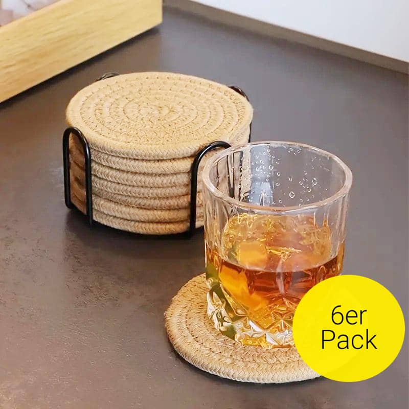 Ø11cm) Baumwolle Getränke Glas Untersetzer Beige